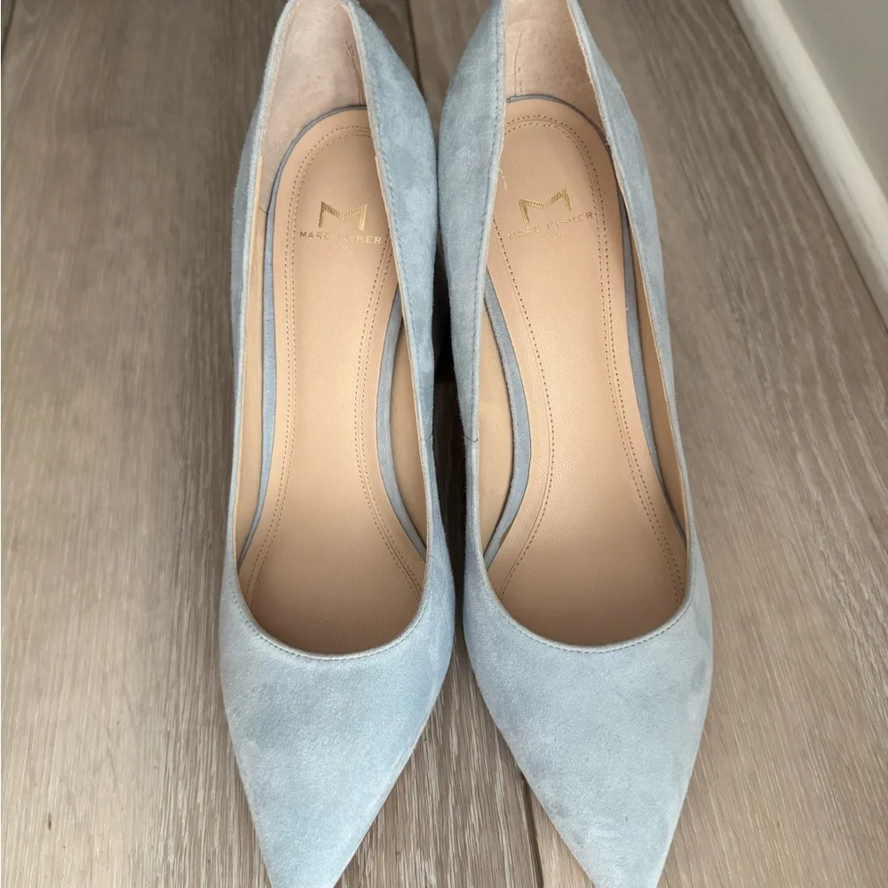 Marc Fisher Light Blue Suede Block Heels - Picture 2 of 3